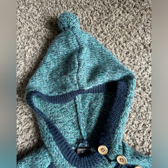 Women's Teal Hooded Sweater with Button Detail - Picture 3 of 5